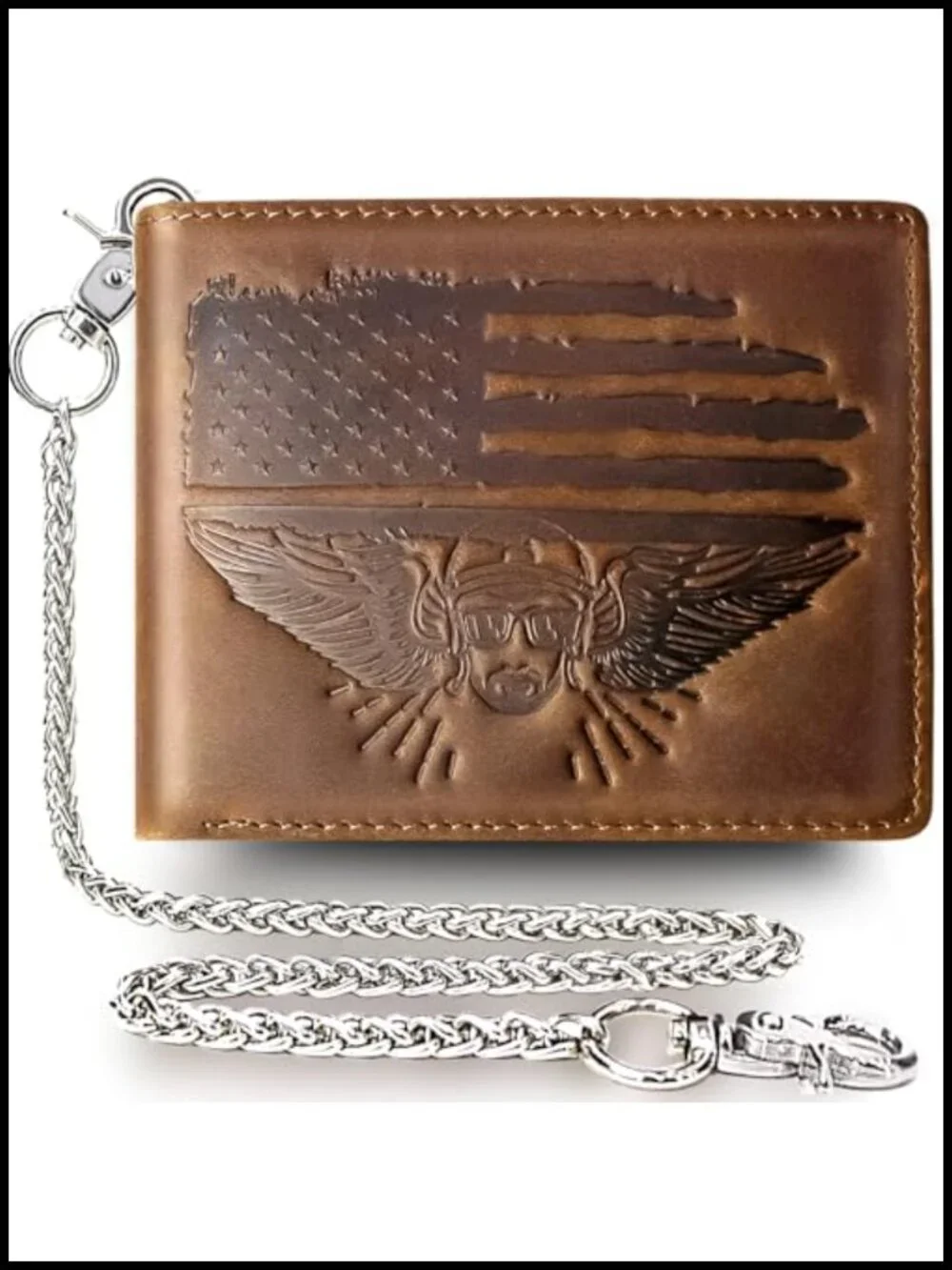 Men's Distressed Genuine Leather Biker Wallet With Chain RFID Blocking 14 Card
